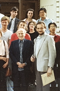 USC, 1987. Yehudi Menuhin giving class to E.S. students as part of the exchange (ES teaches at YM School in London)